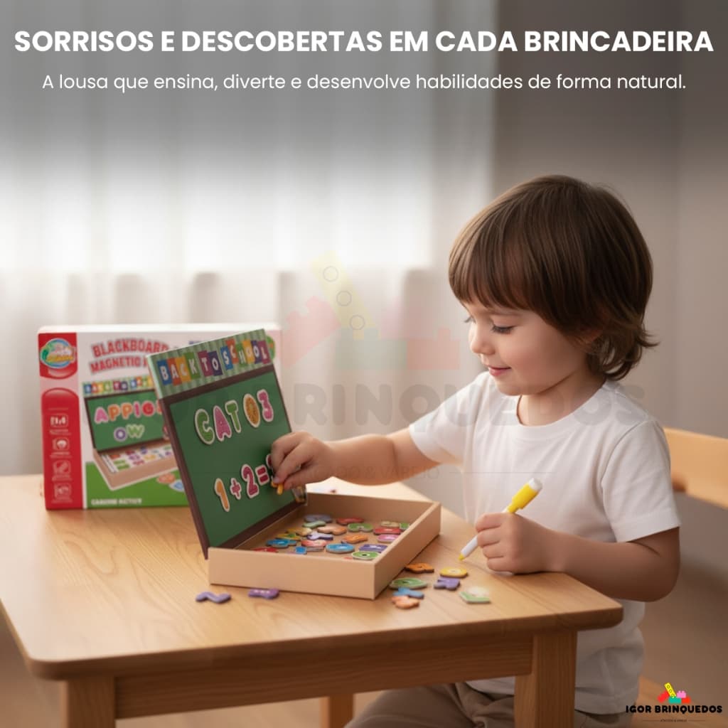Lousa Magnética Quadro Negro Educativo Portátil Brinquedo Infantil Madeira Letras Alfabetização