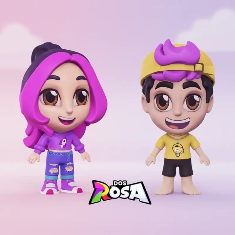 Kit Bonecos Casal Katlen E Leozinho Turma Dos Rosa 15Cm - Algazarra