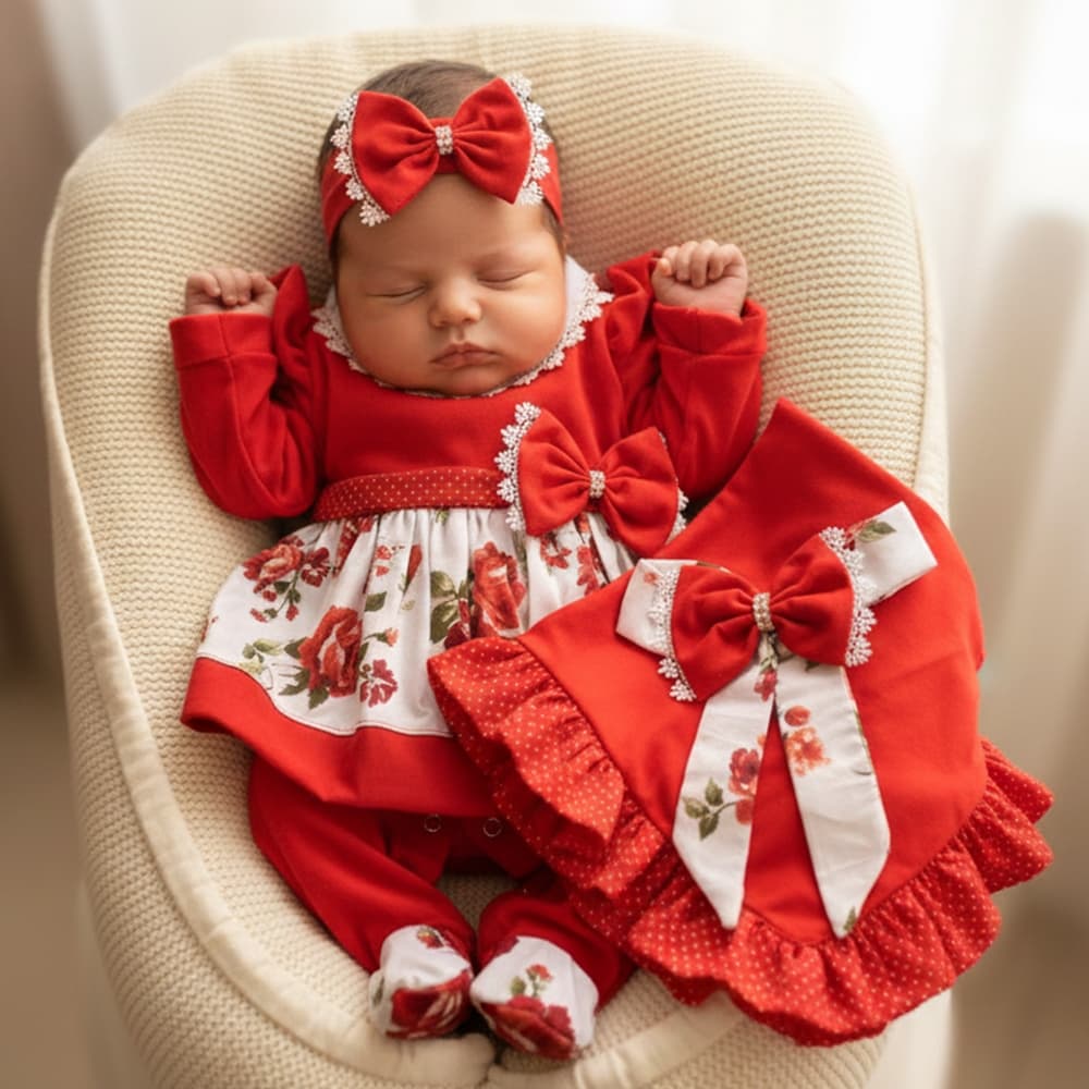 Saída de Maternidade Menina Carinhosa Clara Luxo 05 Peças