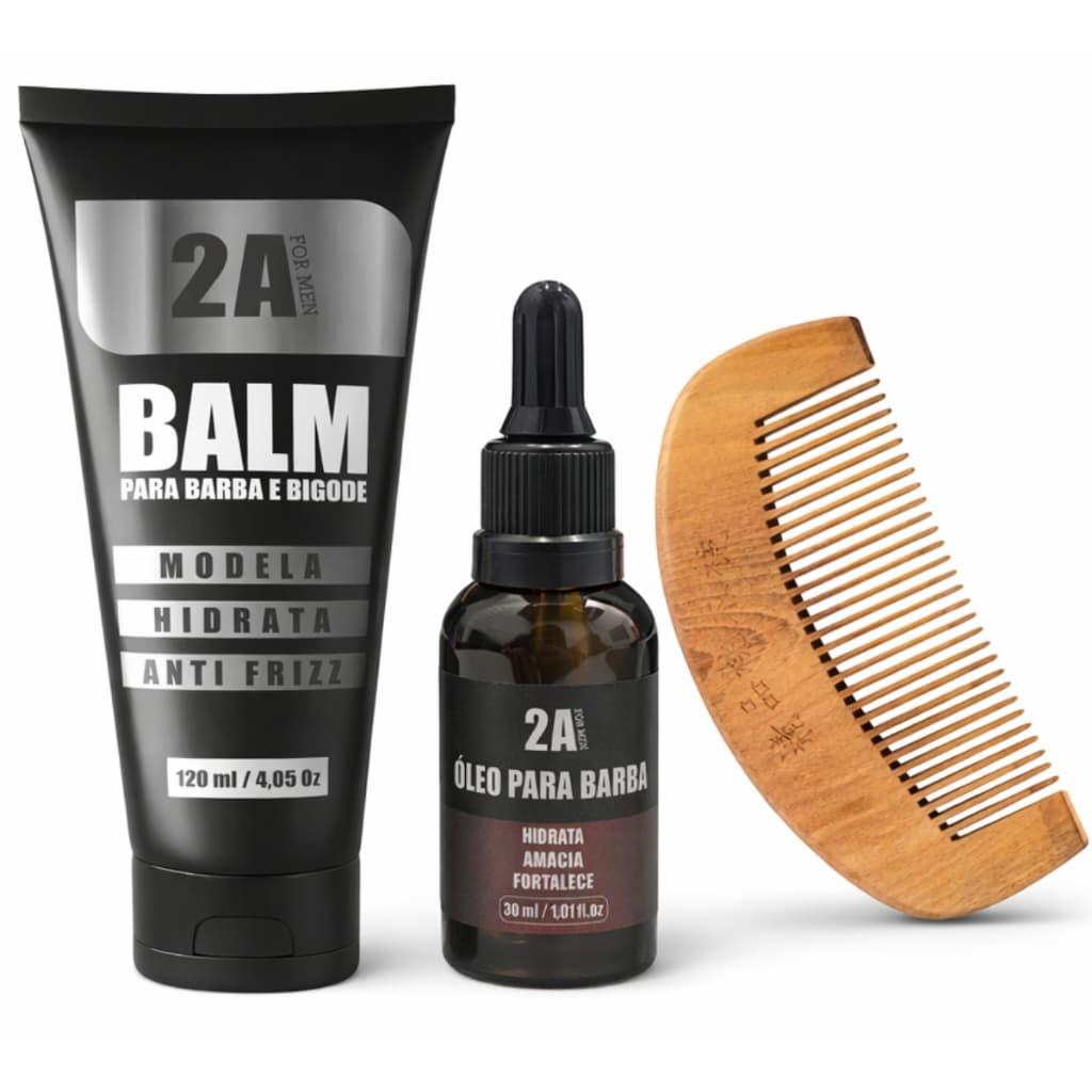 Kit Barba Masculina Balm + Óleo Malbec + Pente de Madeira | Anti Frizz e Hidratação