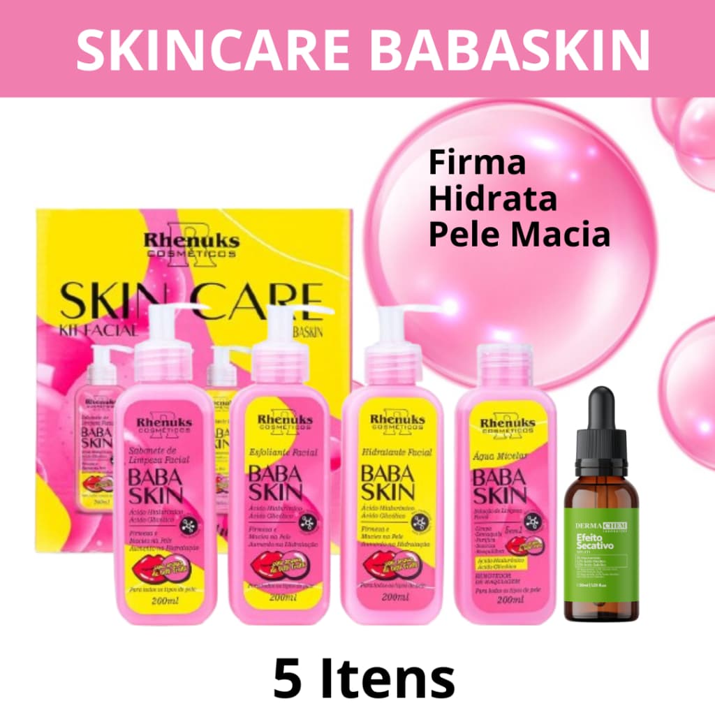 Kit Skincare Facial Babaskin Pele Ultra Hidratada Rhenuks + Sérum Secativo Dermachem