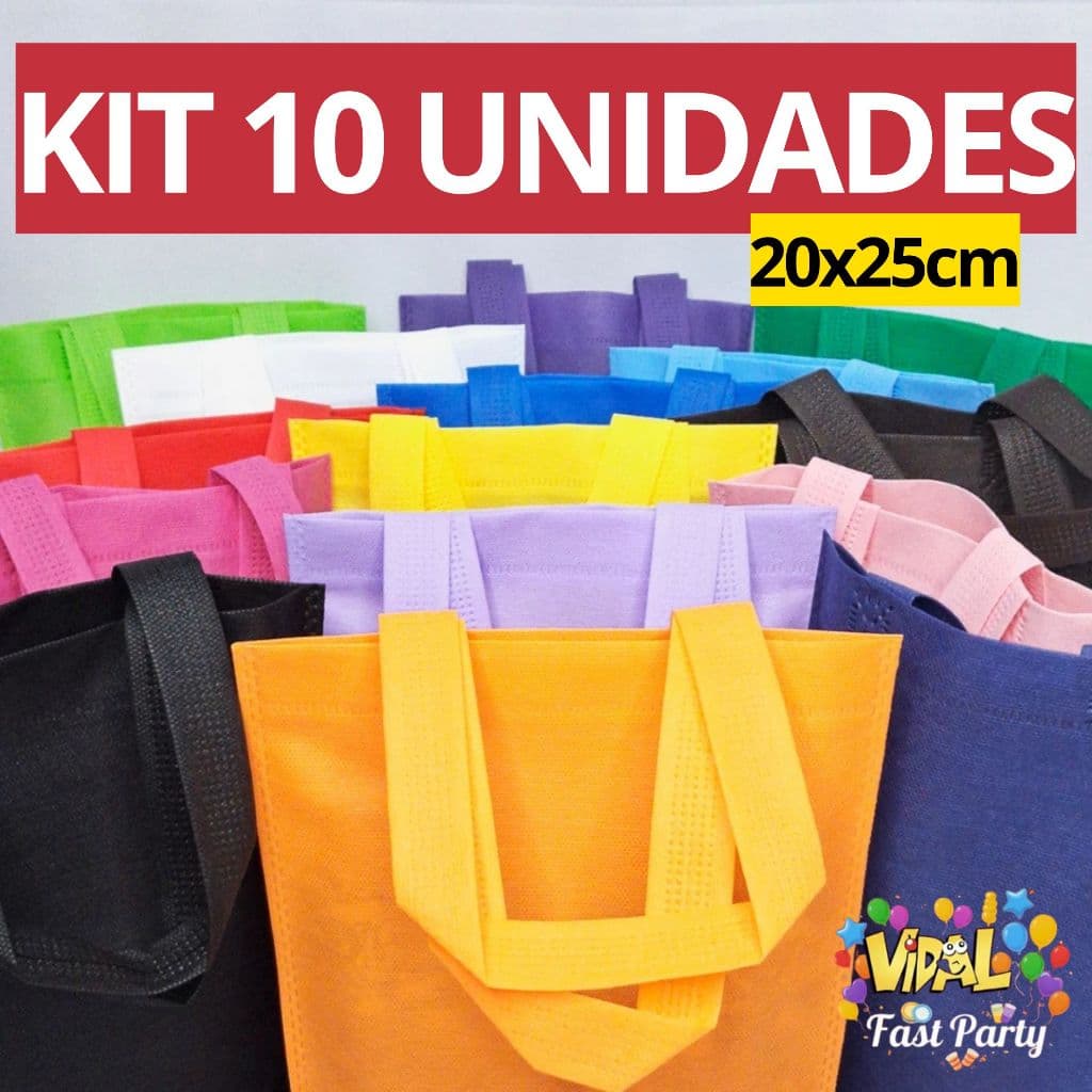 Kit 10 Sacolas Ecobag TNT 20x25 Com Alça Resistente Aniversário Bolsa Festa Saquinho Surpresa
