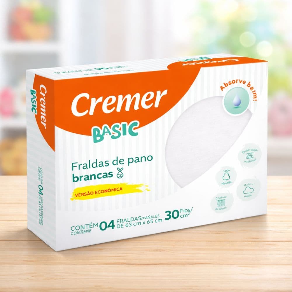 Fralda de Pano Branca Basic 65x63cm Caixa com 4 Unidades Bebê