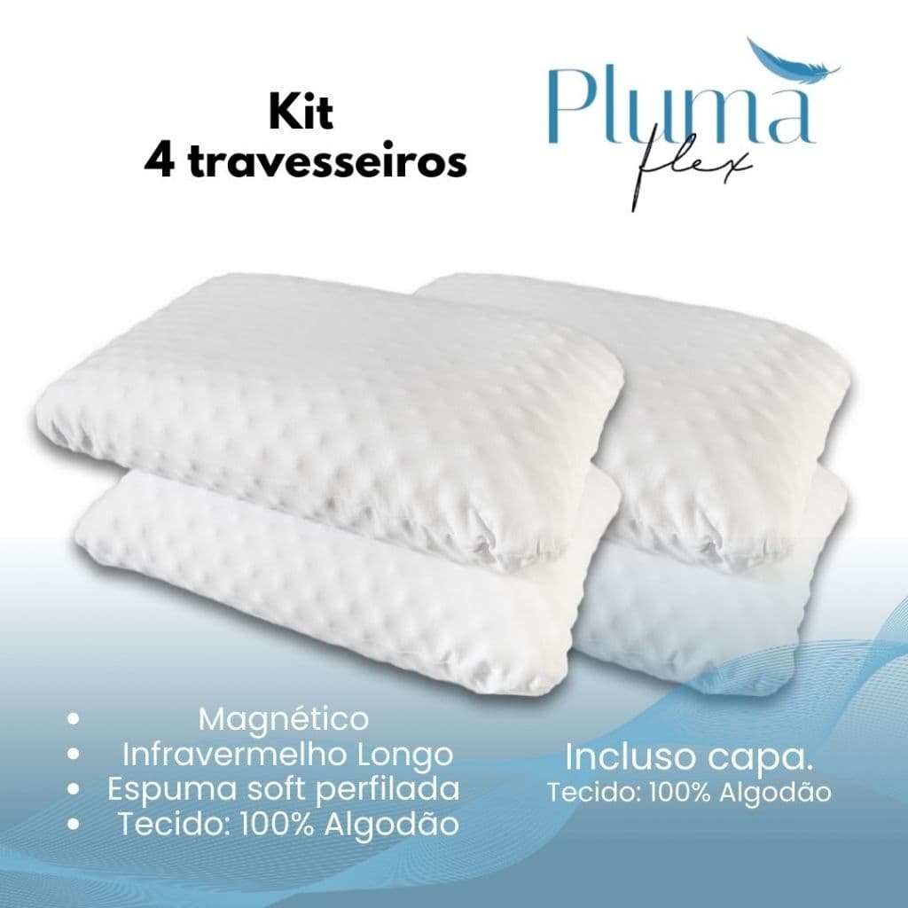 Kit 4 Travesseiros Magnético Ortopédico Antialérgico - Sono Profundo e Relaxante
