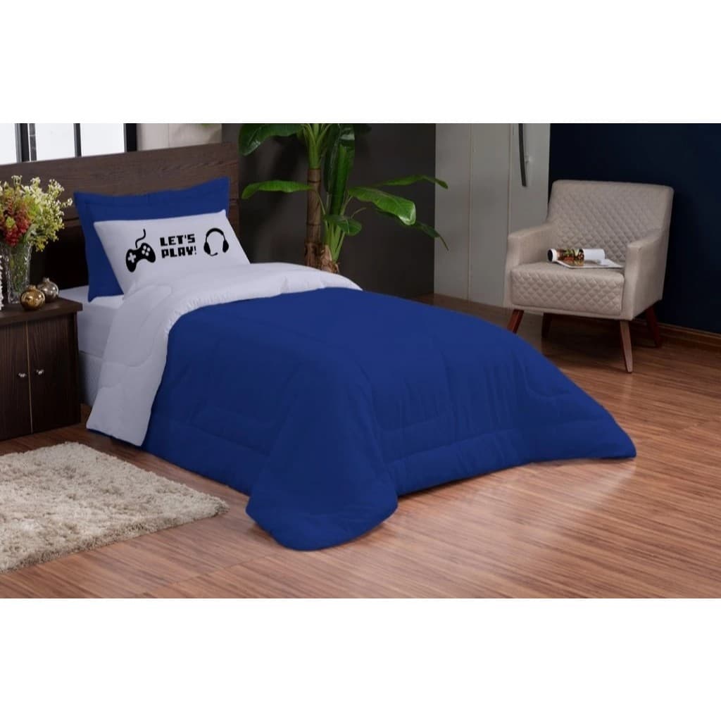 Jogo de Cama Solteiro 3 Peças Fronha Estampada + Edredom Solteiro + Porta-Travesseiro