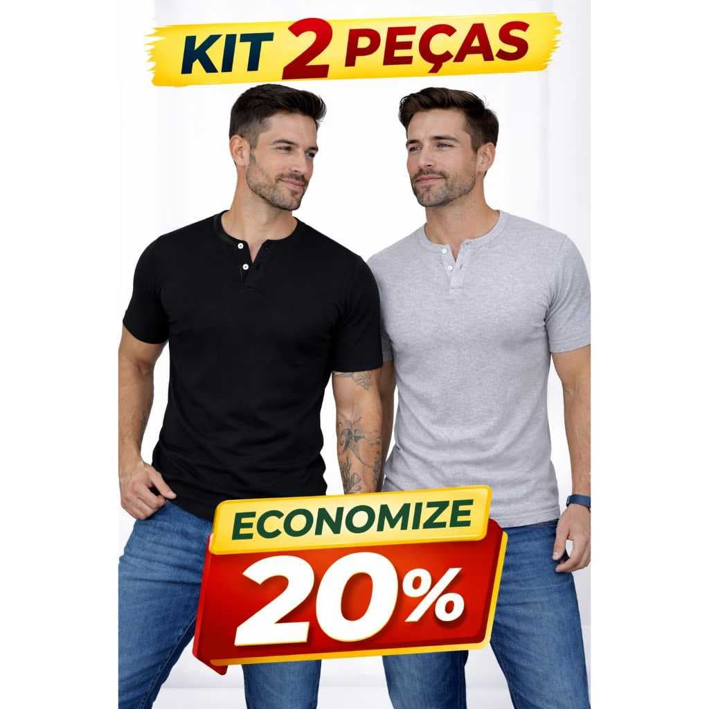 Kit 2 Camiseta Henley Masculina Canelada 2 Botões MANGA CURTA