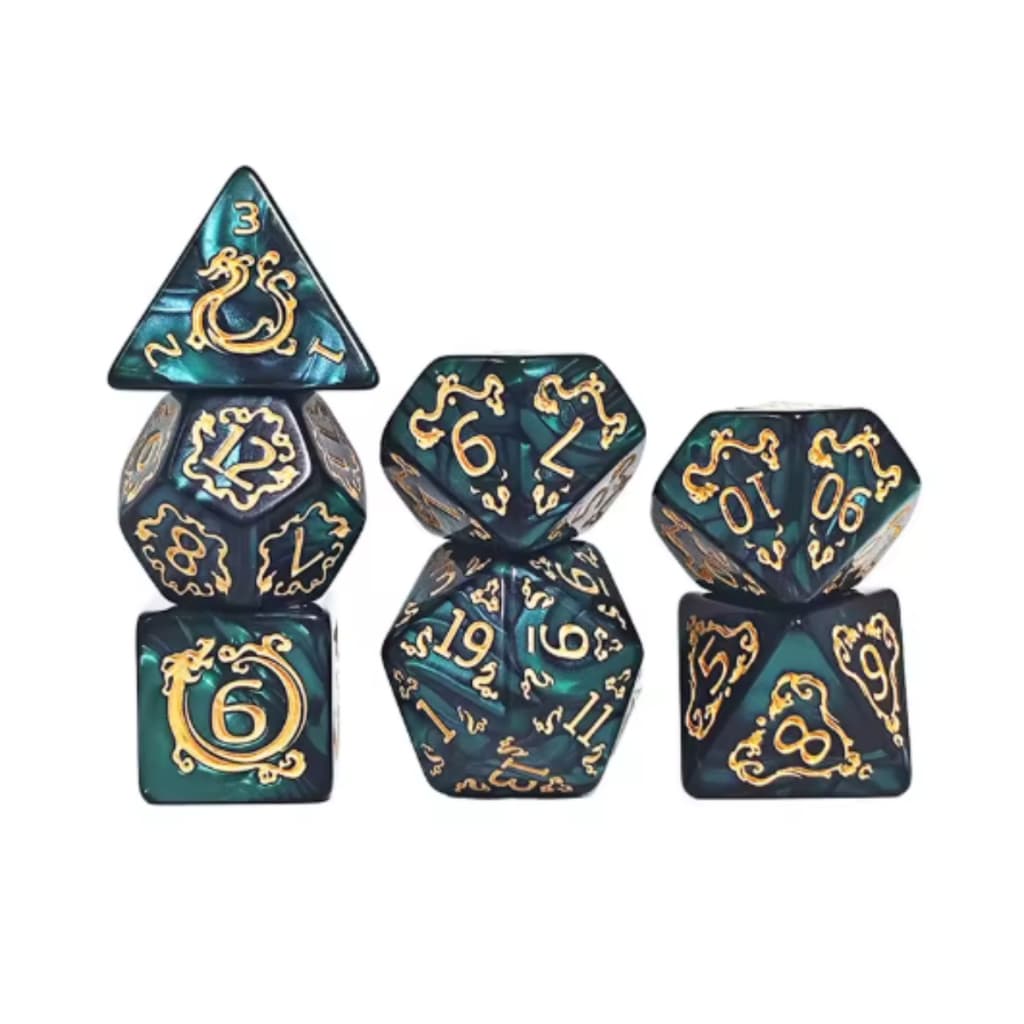 Kit 7 Dados RPG Poliedros D&d Jogo De Tabuleiro Verde-escuro