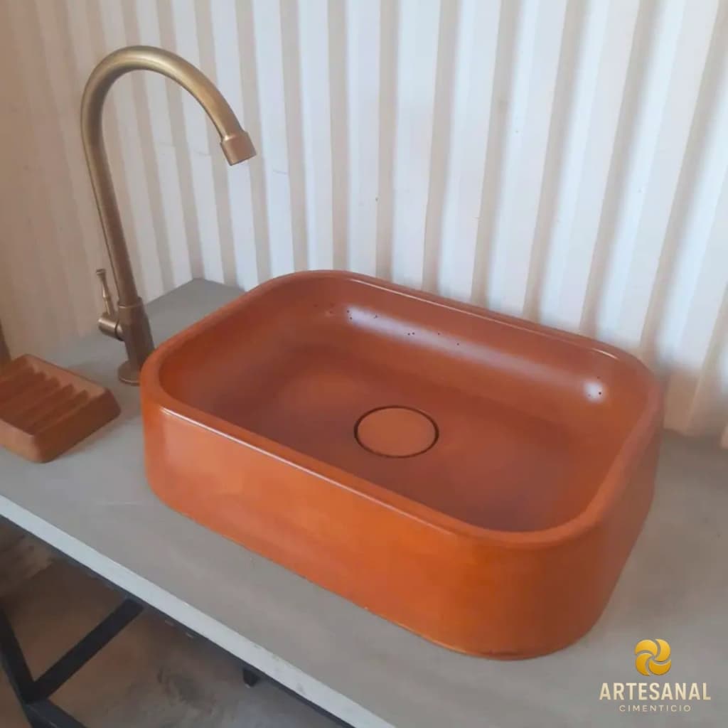 Cuba Pia Em Cimento Artesanal Ralo Oculto 41x30x9,5 Design Moderno Sofisticado Banheiro E Lavabo