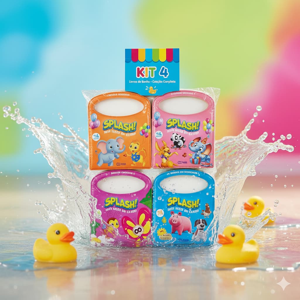 Kit 4 Historias De Banho Para Bebê Impermeável Infantil Colorido Splash apronta entrega