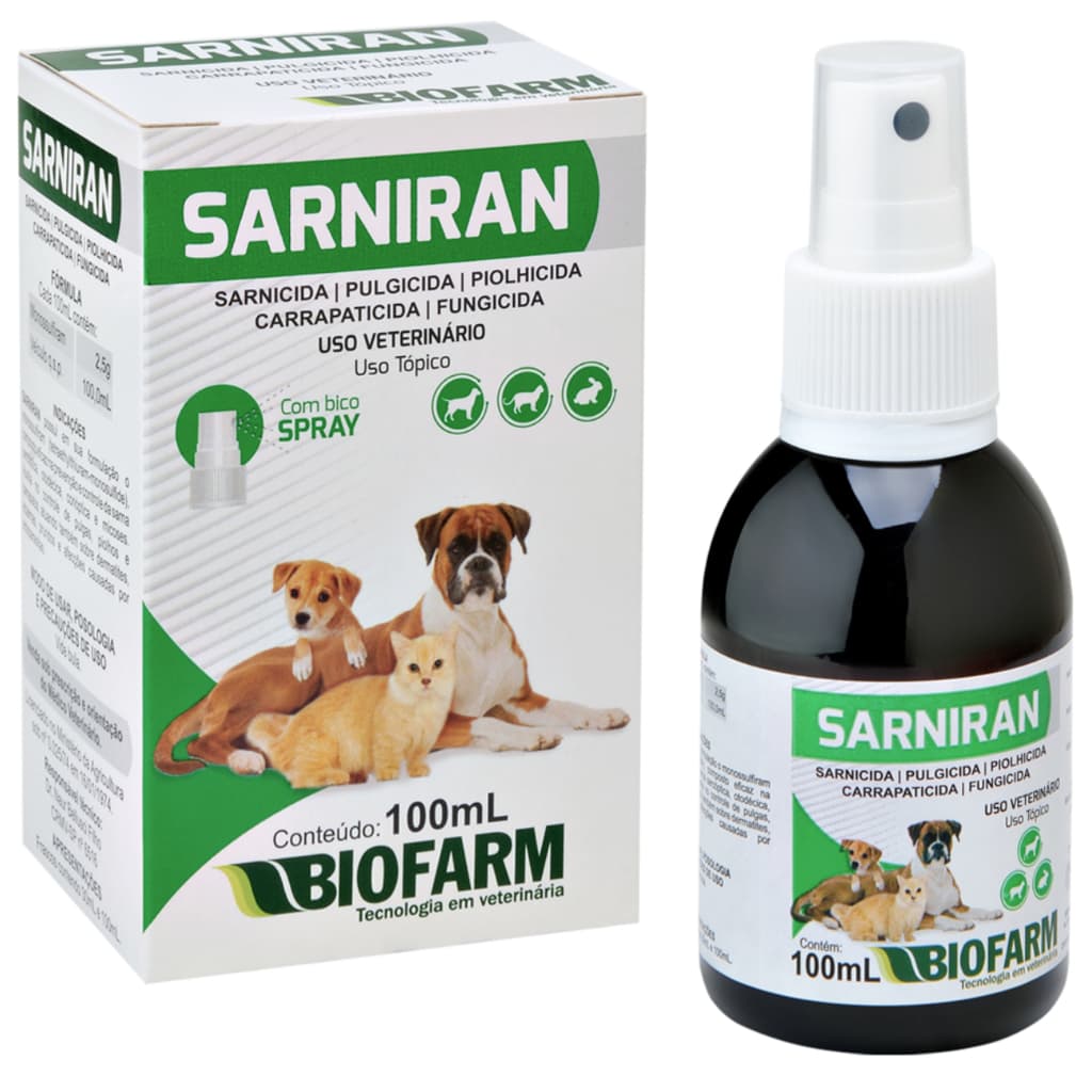 Sarniran Remedio Anti Sarna Spray Pulga Carrapato Cão Gato E Coelho - 100ml