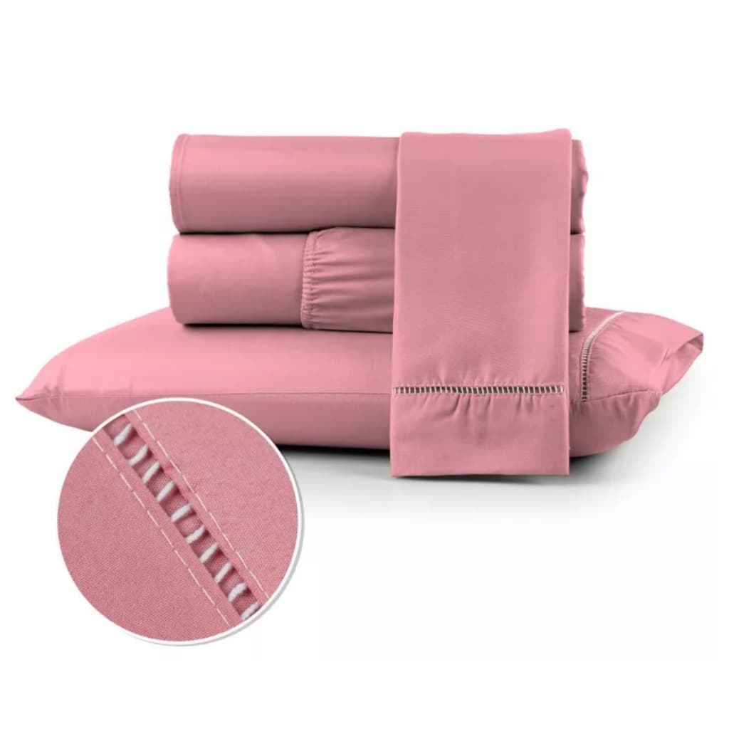 Jogo de Lençol Roupa de Cama Box Solteiro Casal Queen King 400 fios Toque Aveludado com Ponto Palito