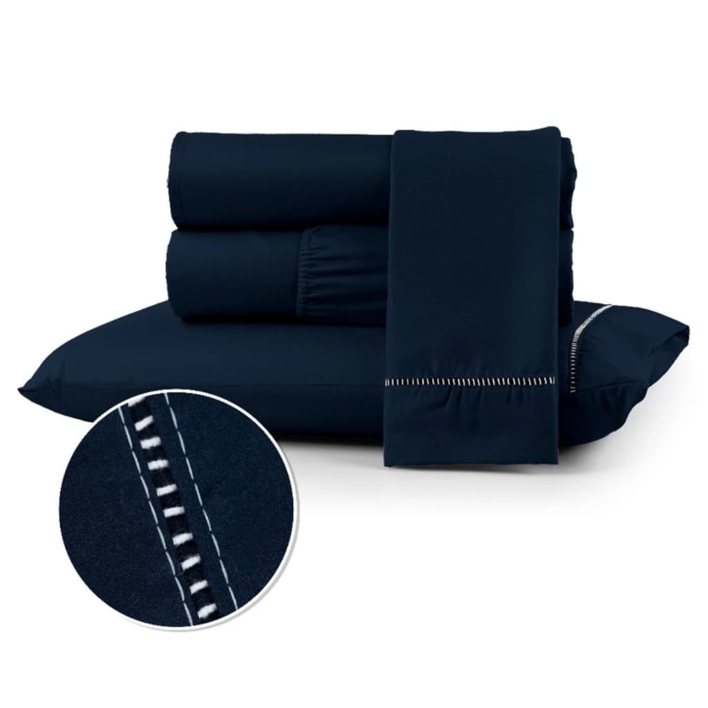 Jogo de Lençol Kit Solteiro Casal Queen King 400 fios Toque Extremamente Macio Detalhe Ponto Palito