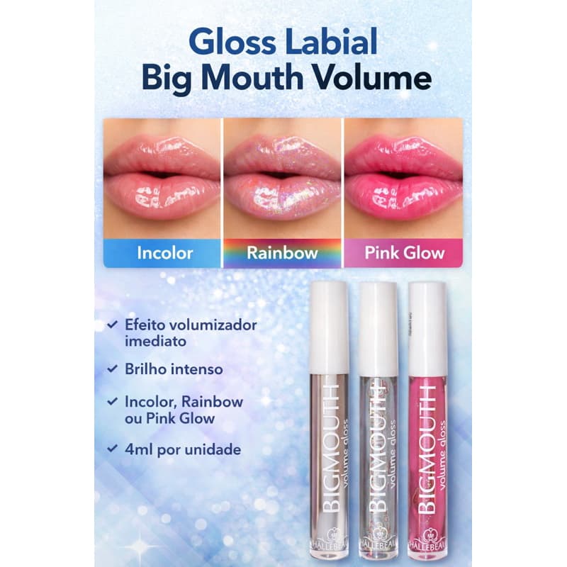 Gloss Labial Big Mouth Volume Brilho e Efeito Volumizador - Incolor - Rainbow - Re Glow