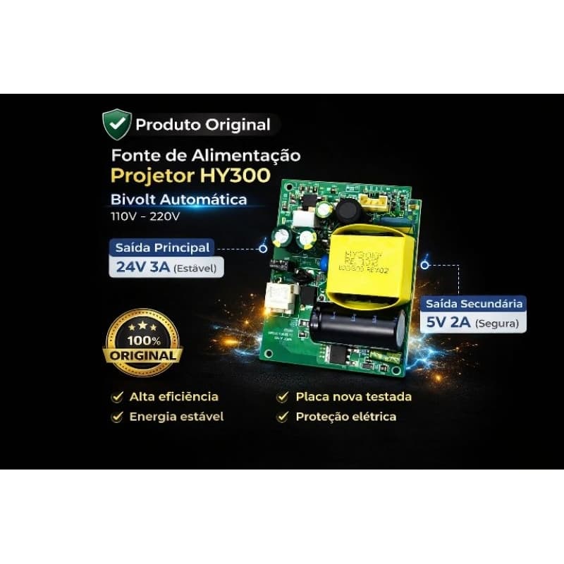 🔌 Fonte de Alimentação Original Projetor HY300 – Bivolt 110V/220V