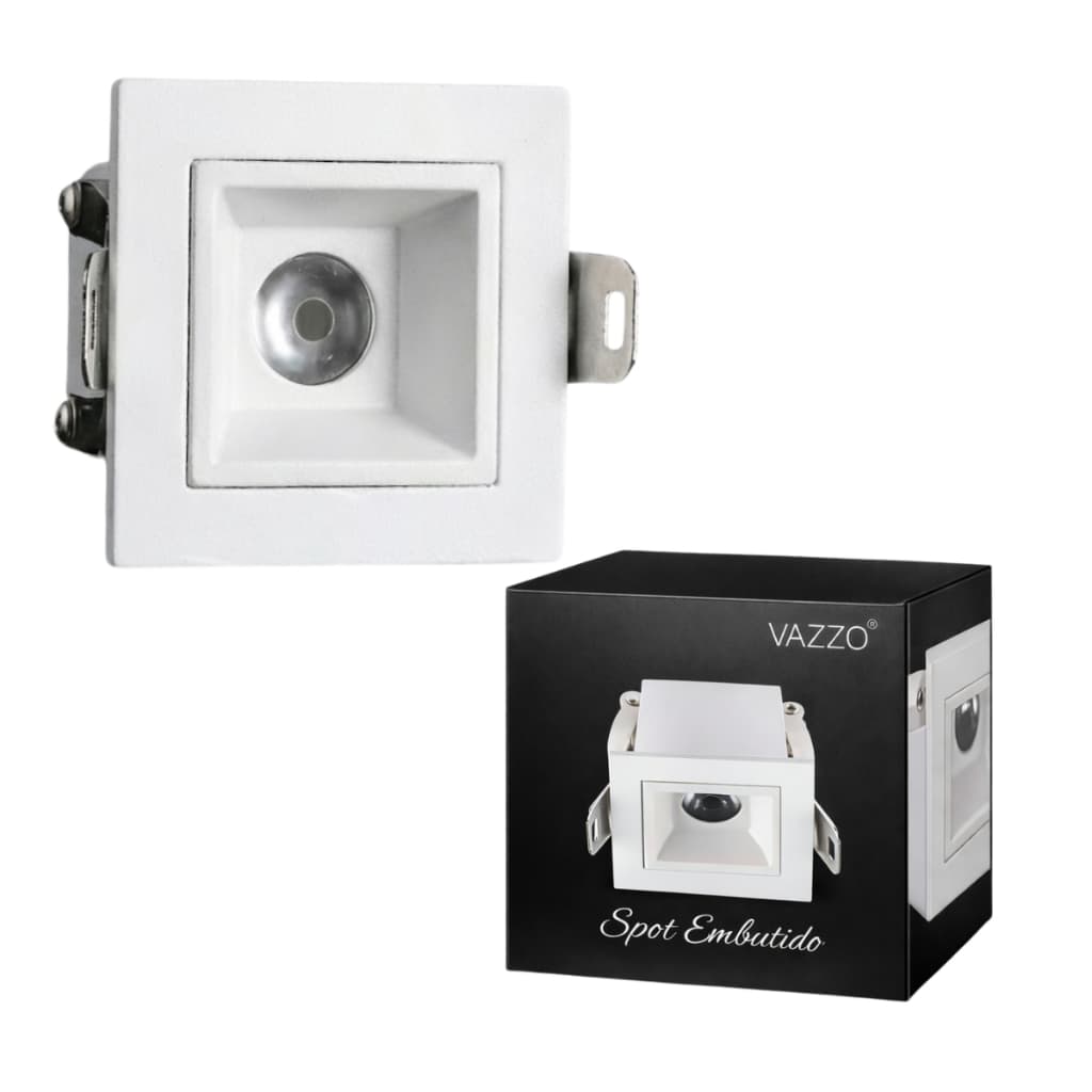 Luminária SPOT LED Embutir 4,5*4,5cm Alumínio 3W 3000k Pico Recuado Bivolt Vazzo