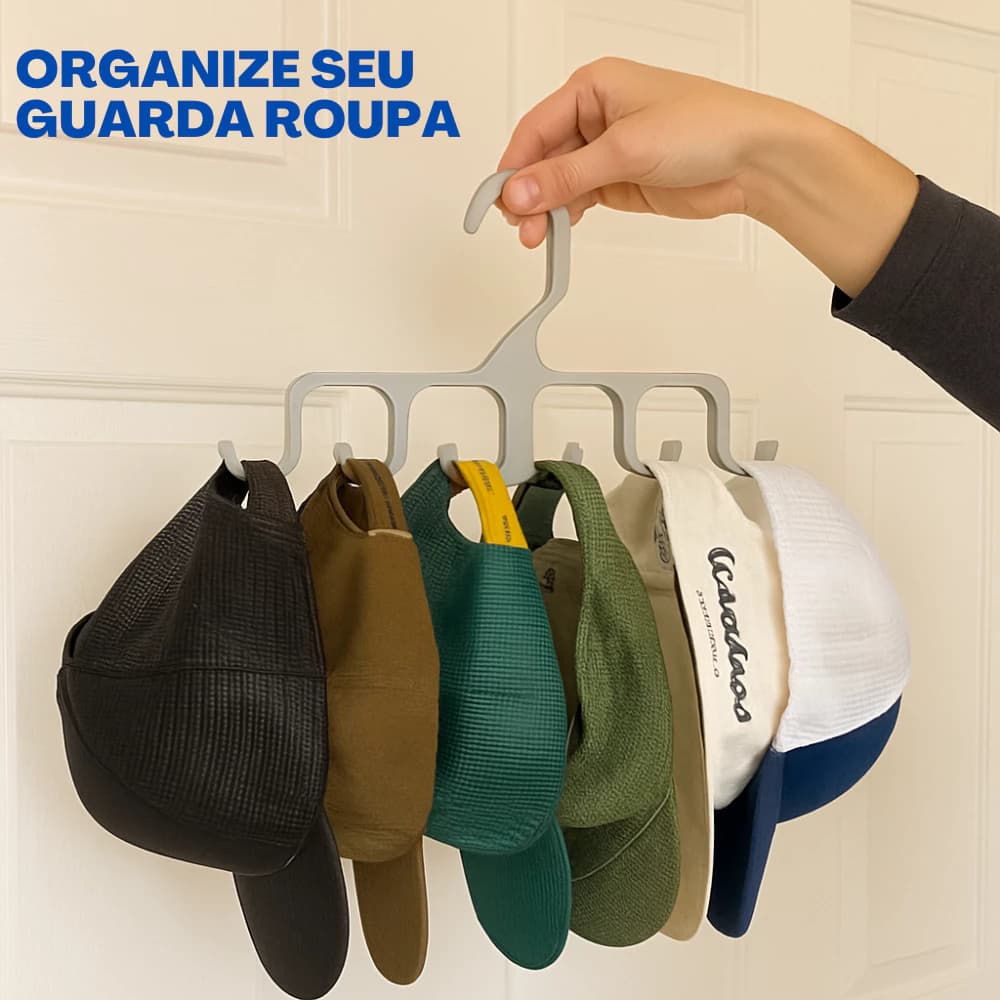 Cabide Organizador de Bonés e Chapéus – Suporte Multifuncional para Guarda-Roupa, Closet e Armário