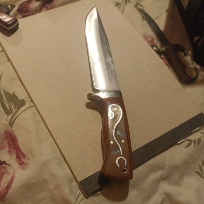 Faca Pequena Madeira Caça Pesca Churrasco Luxo Fulltang Aço Inox Com Bainha