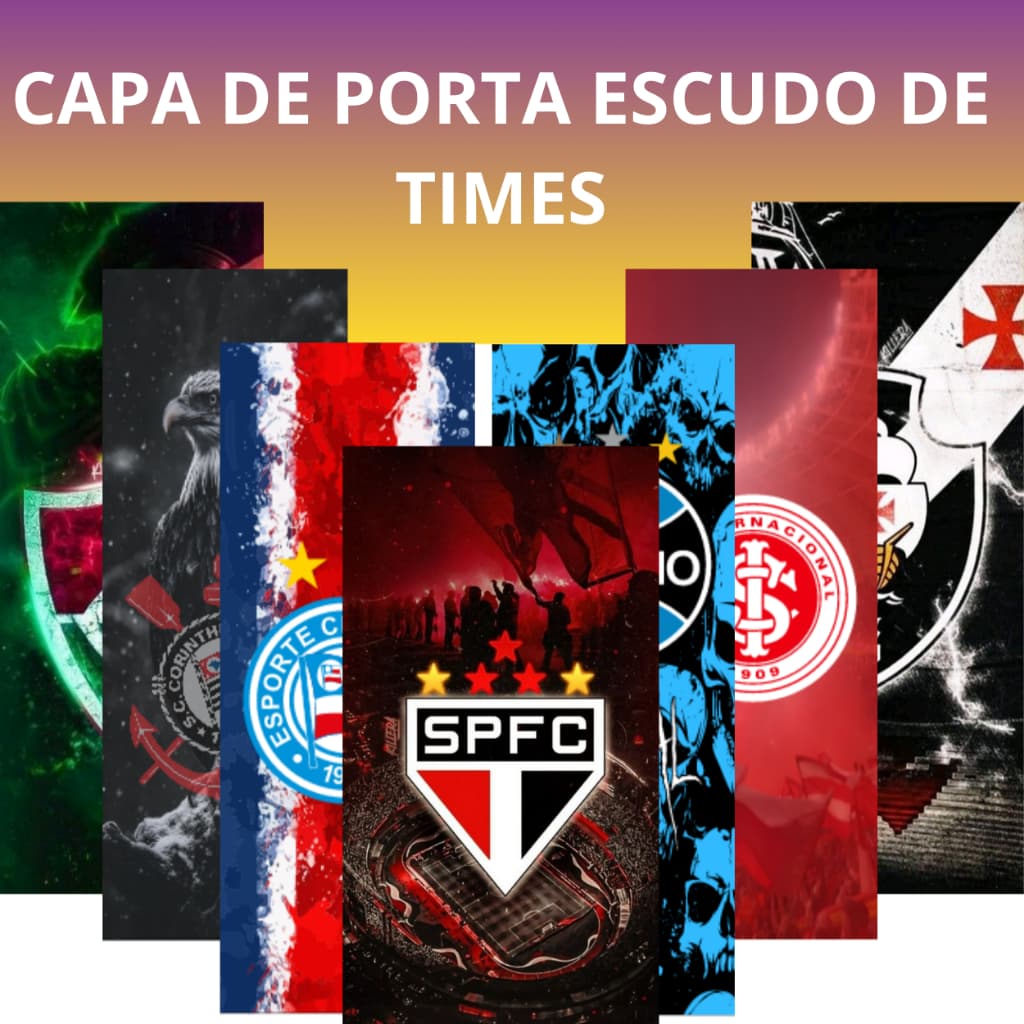 Capa de Porta Decoração de Natal - Escudo de Time Casa Tecido Sublimado Veste C/Elástico 0,85x2,10m Logos