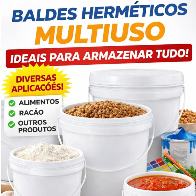 Kit 5 Balde Plástico 10 Litros Alimentício Industrial Com Alça e Tampa Com Lacre