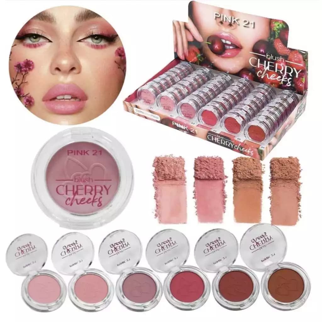 Blush em Pó Cherry Pink 21 Alta Pigmentação Efeito Natural Longa Duração
