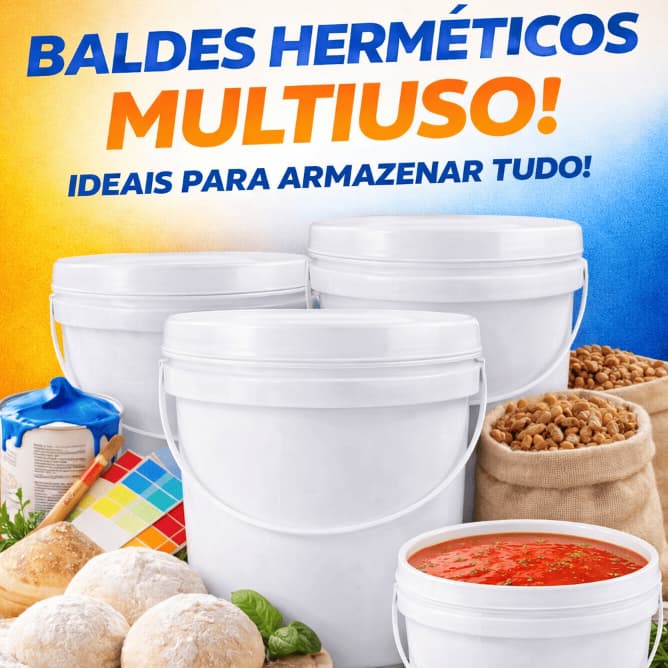 Kit 10 Balde Plástico Alimentício Tampa Hermética 3,6 Litros