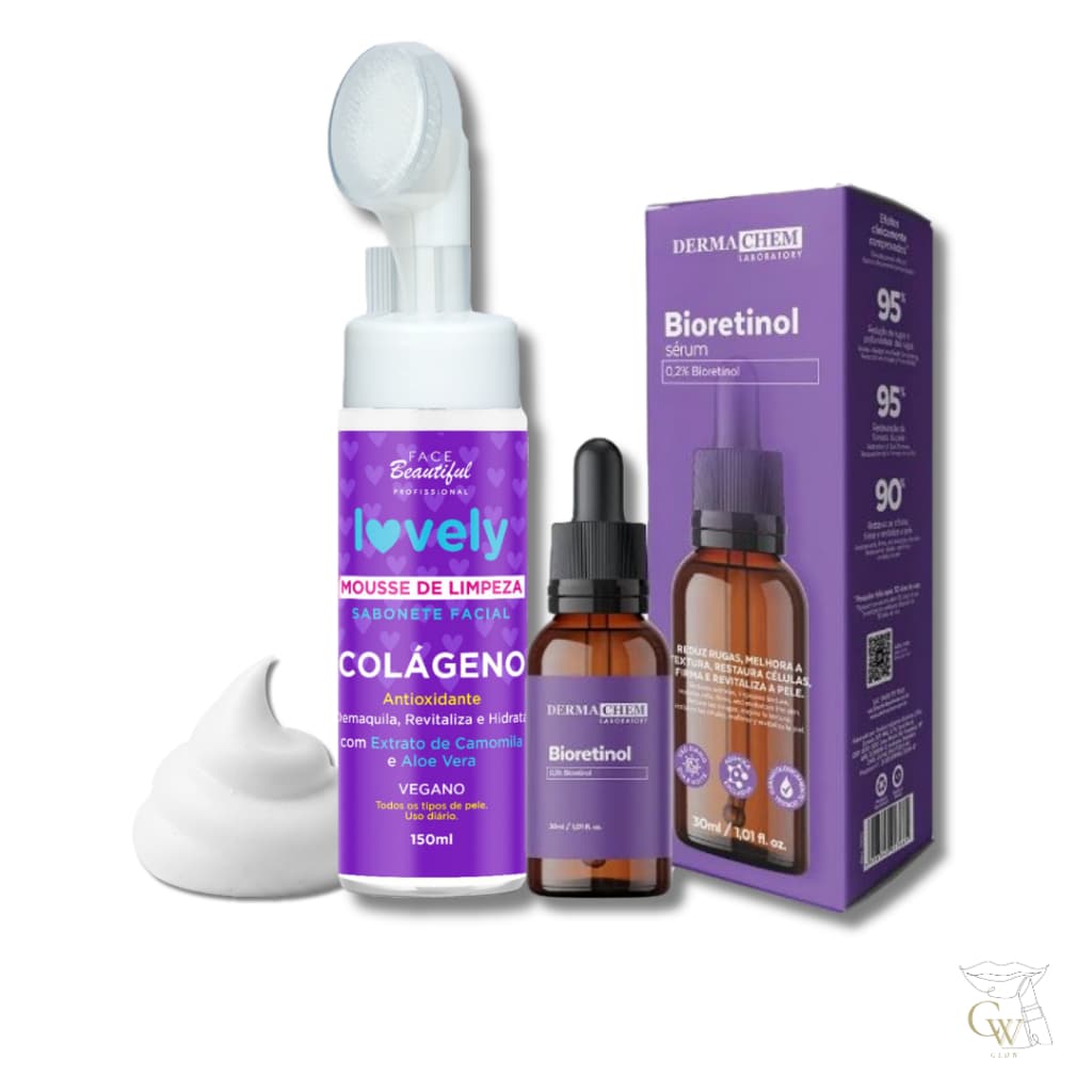 Kit Skincare Anti Idade Mousse Facial Colágeno + Sérum Bioretinol Derma Chem