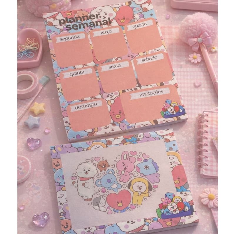 KIT Bloco de Notas + Planner semanal Anotações K POP Blocos Kawaii Papelaria Fofa Escolar