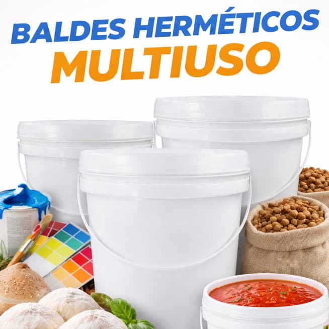 Kit 2 Baldes Plástico 10 Litros Alimentício Industrial Com Alça e Tampa Com Lacre