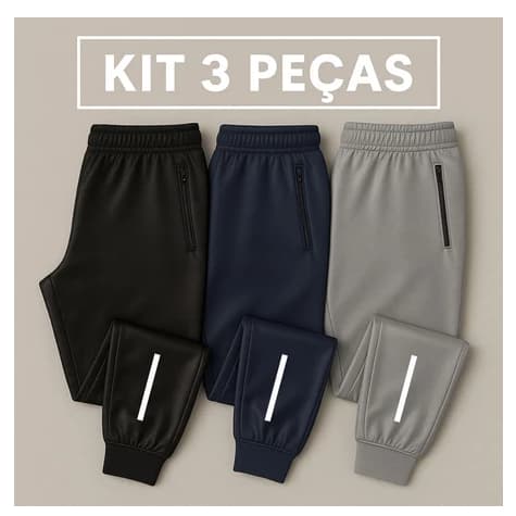 kit com 3 calça jogger original masculino para trabalhar e academia esportiva com símbolo refl