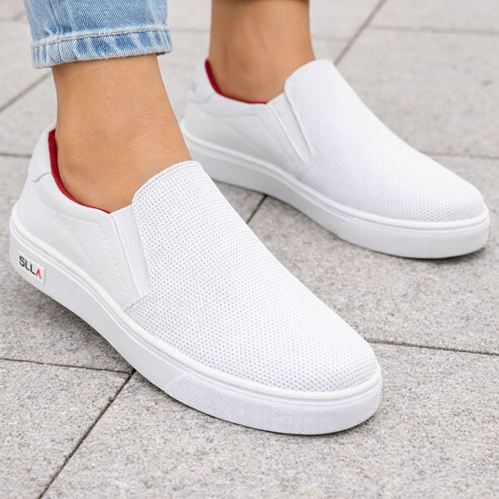 Tênis Slip On masculino casual Branco Leve, Confortável e Fácil de Calçar