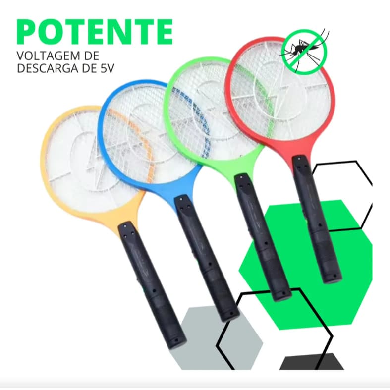 Raquete Elétrica Mata Mosquito -- Insetos Recarregável Bivolt