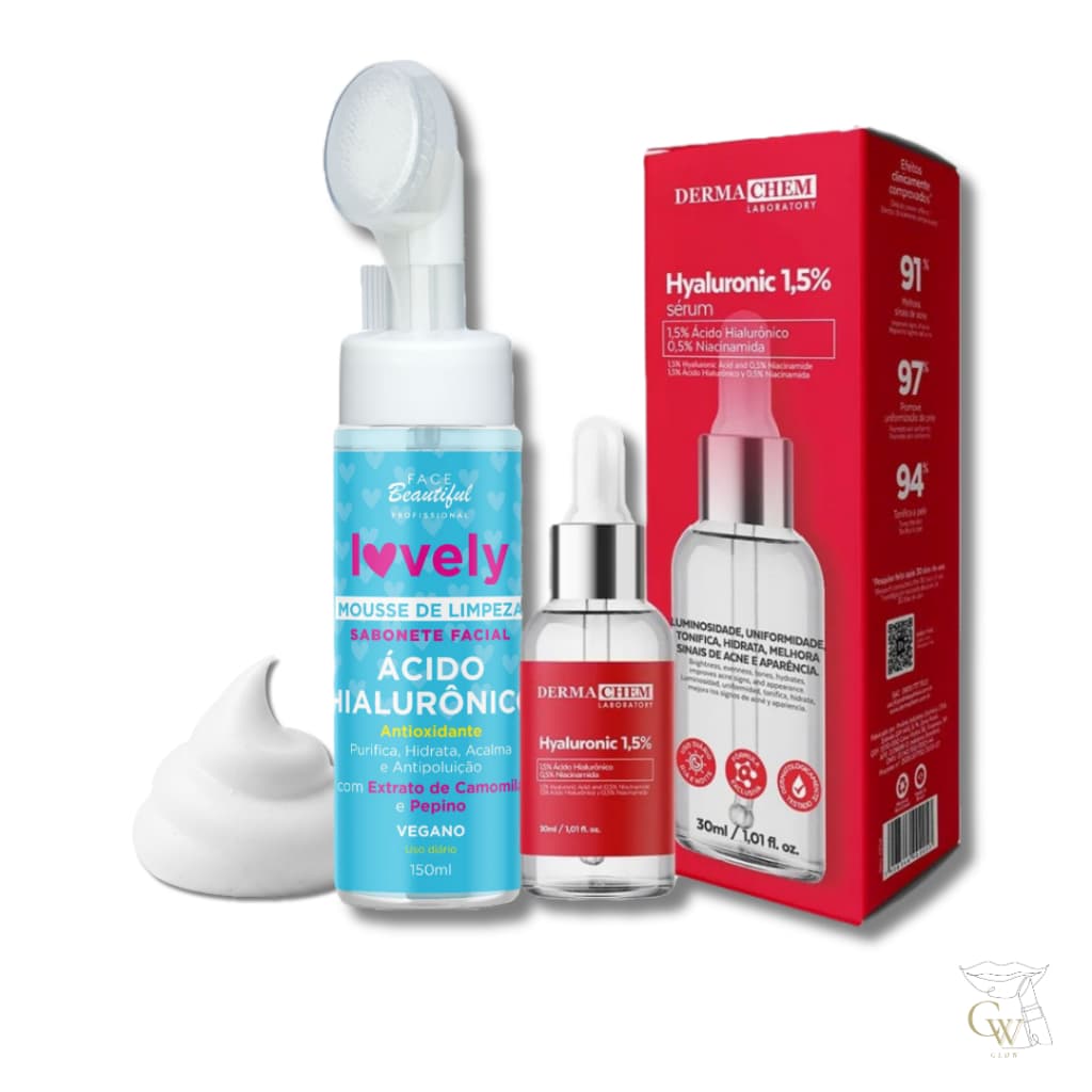 Kit Skincare Mousse Facial Ácido Hialurônico + Sérum Hyaluronic 1,5% Derma Chem Hidratante