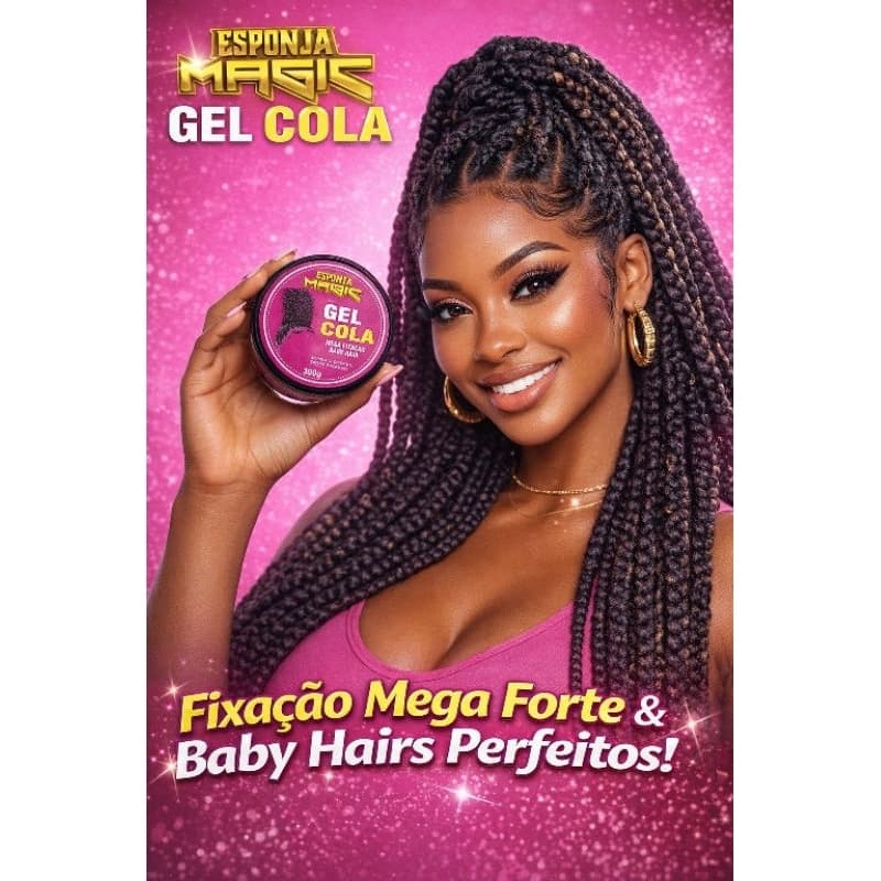 GEL COLA ESPONJA MAGIC MEGA FIXAÇÃO PARA BABY HAIR E PENTEADOS 300G