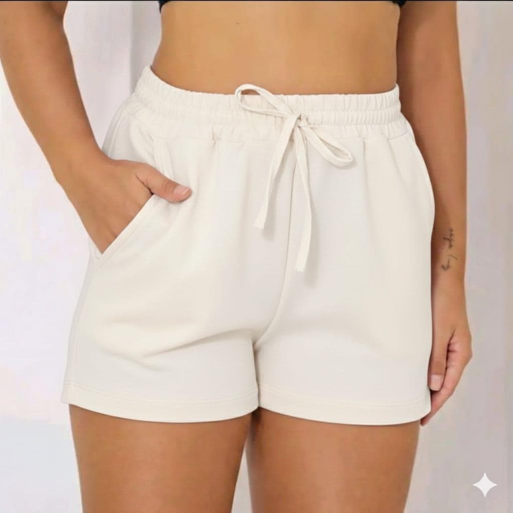Short Feminino Curto Cintura Alta De Elástico Roupa Moda Feminina Tendencia Verão Casual Básico Nó Bolso Praia Férias