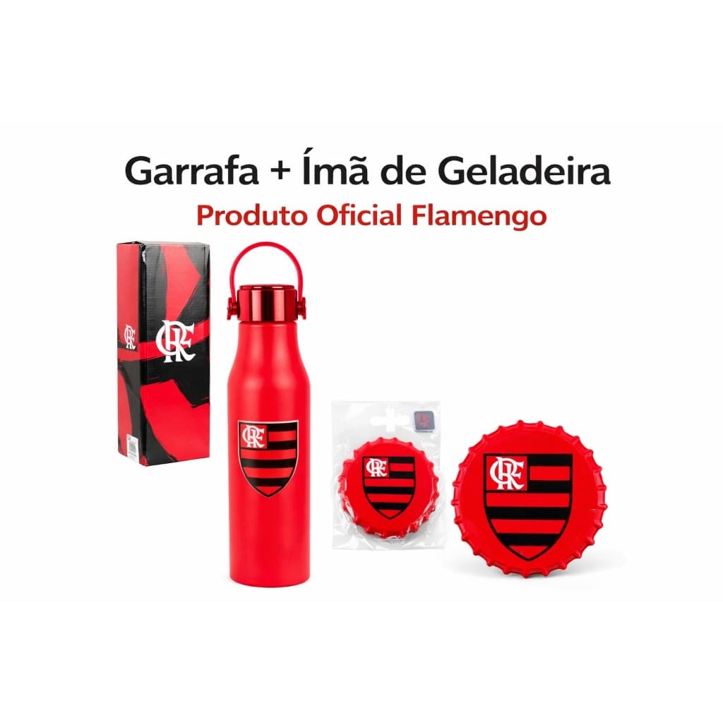 Kit Flamengo – Garrafa Aluminio 600ml + Ímã de Geladeira | Produto Oficial Licenciado