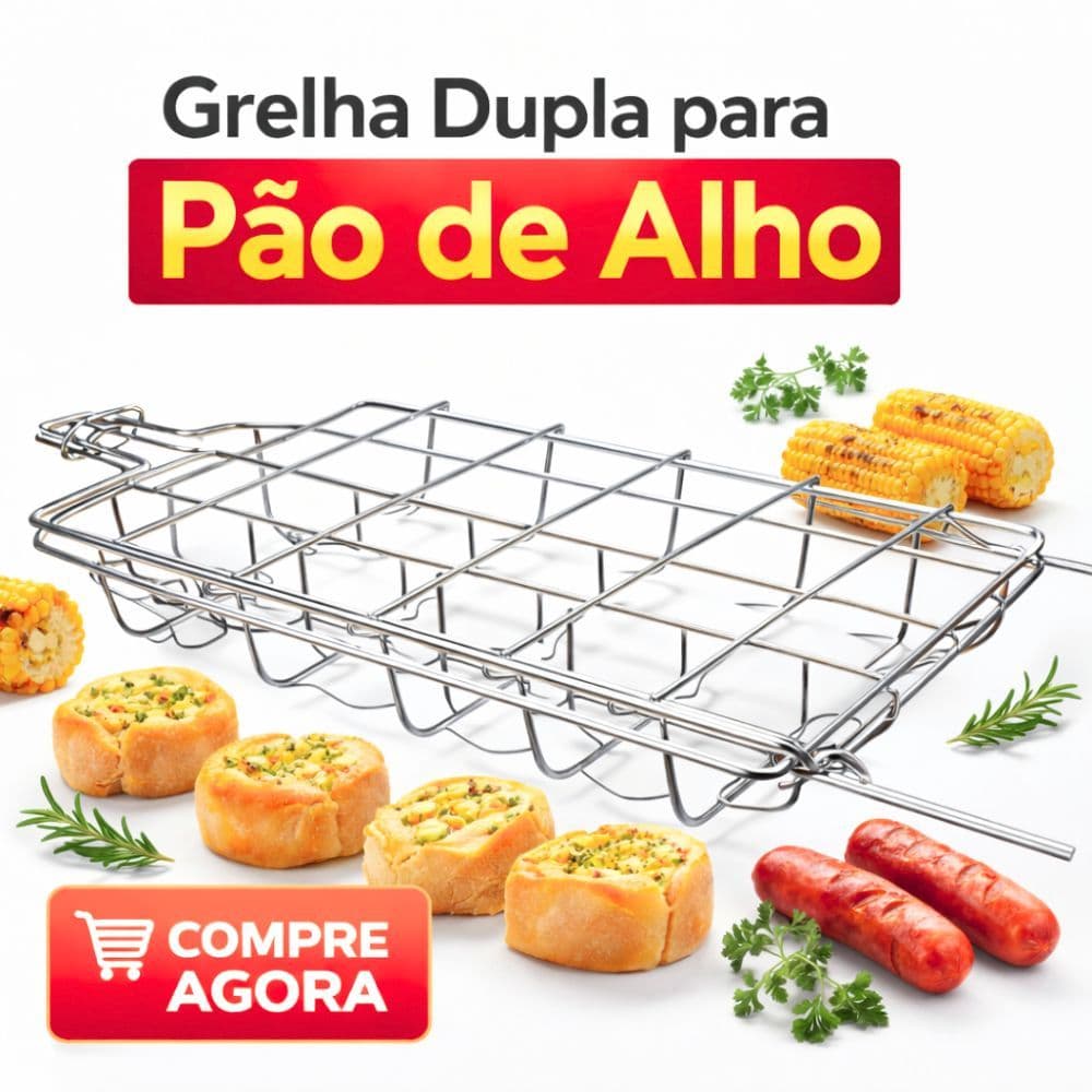 Grelha Para Churrasco Linguiça Pão de Alho e Legumes