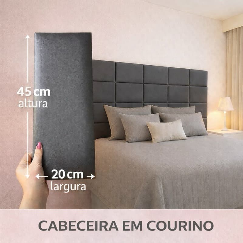 Kit Até 15 Cabeceira em Courino Premium Autocolante  Camas Box Solteiro Casal Queen King 45cmx20cm