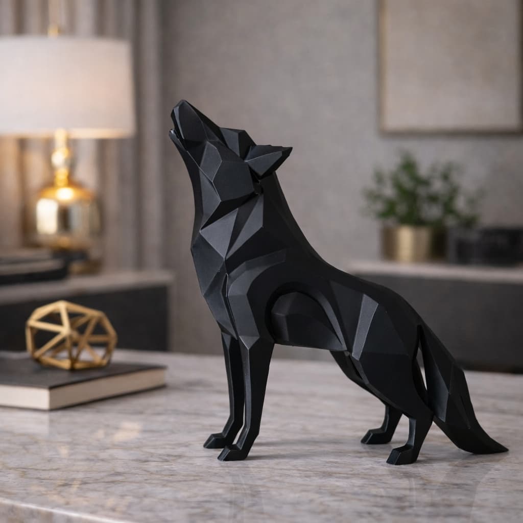 Escultura Lobo Geométrico  Decorativo – Estátua Moderna para Sala, Escritório e Decoração Minimalista