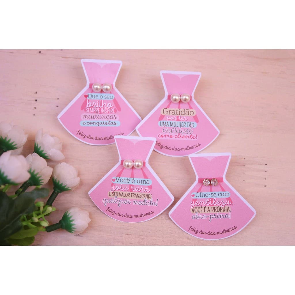 Mimos Pares de brinco Pérola com Tag - Mimo para cliente- Dia das mulheres- Brincos- Card brinco-Mimos-Decoração-Mulher
