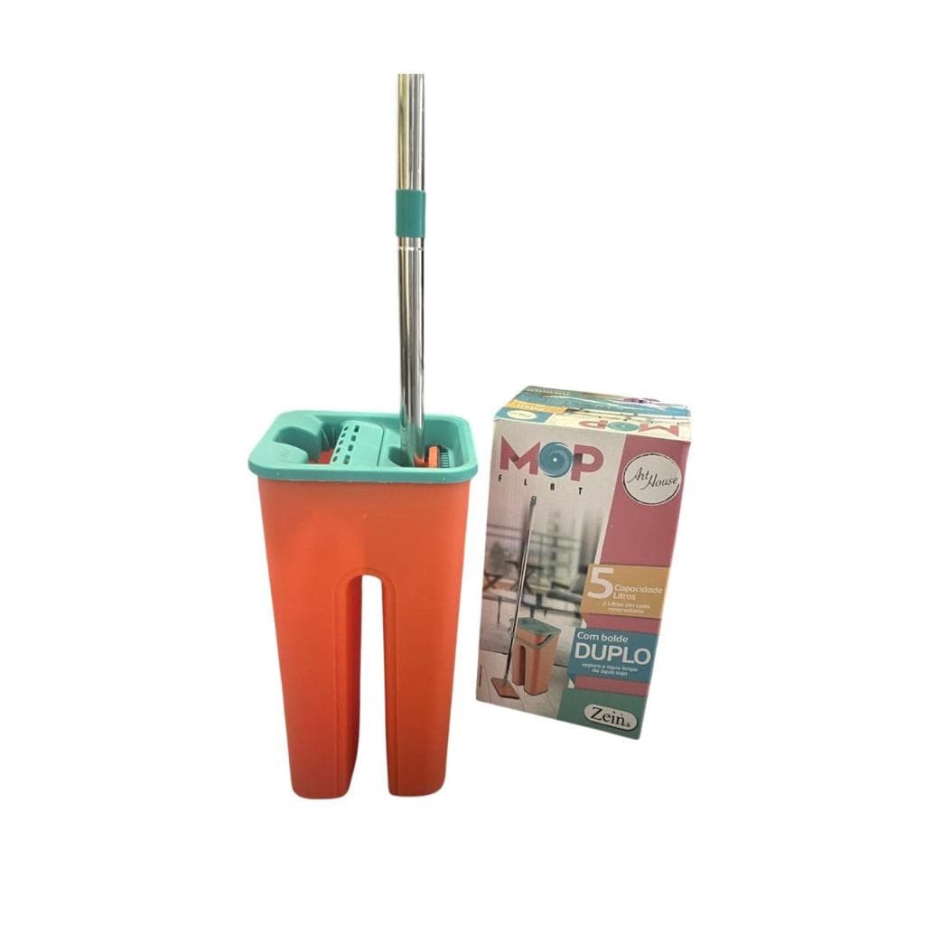 Mop Flat com Balde Duplo 5L Lava e Seca | Esfregão Giratório com Reservatório Água Limpa e Suja | Limpeza de Piso Casa