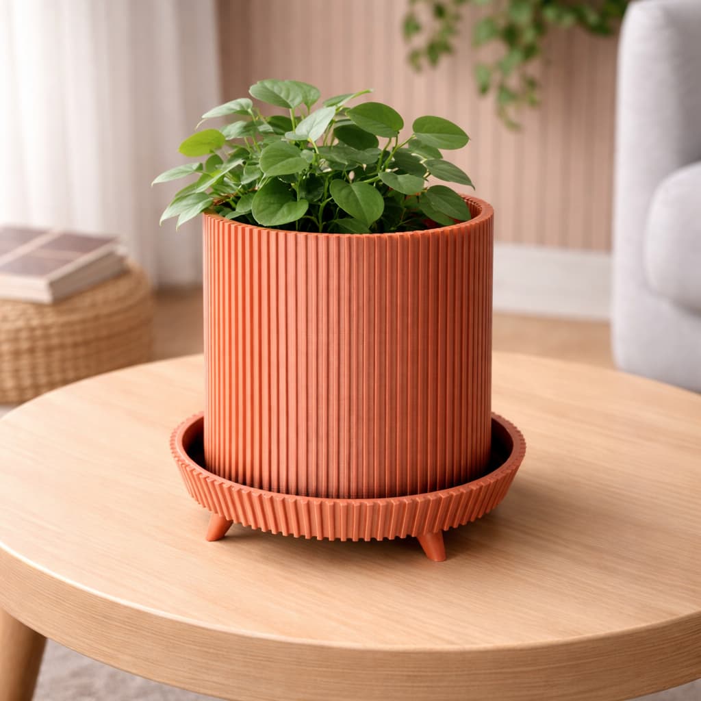Vaso Decorativo Canelado com Prato – Design Moderno