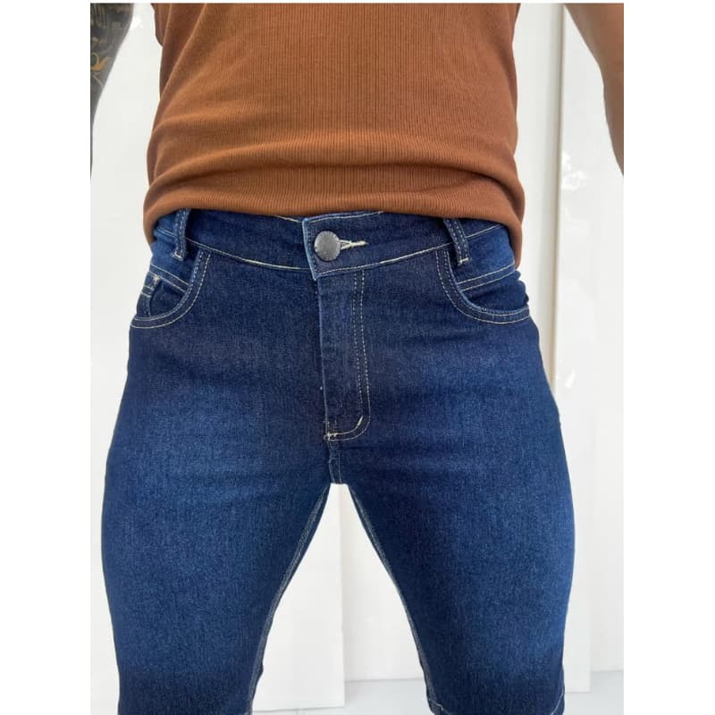 Bermuda Jeans Masculina Com Lycra Confortável Slim Casual Short Masculino