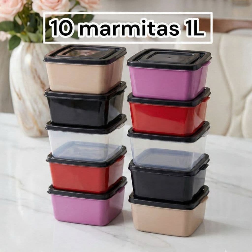 CONJUNTO KIT 10 POTES QUADRADO 1 LITRO ORGANIZADORES DE ALIMENTOS PERSONALIZADO