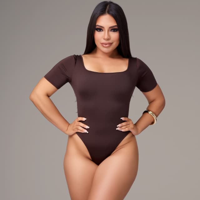 Body Feminino Collant Suplex Premium Manga Curta Decote Quadrado Elegante Casual Blogueira Gringa Bori Bory Baby look