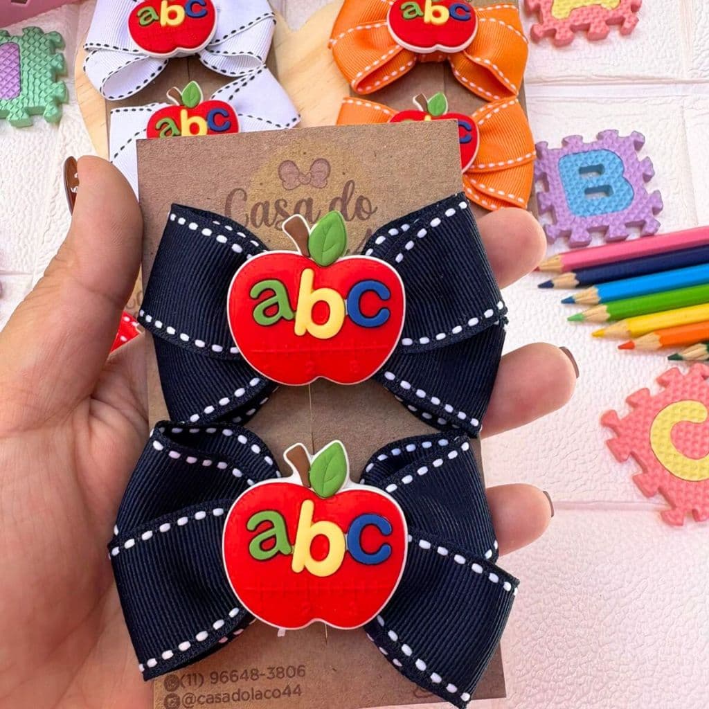 Laços de Cabelo Infantil Grande Escolar Azul