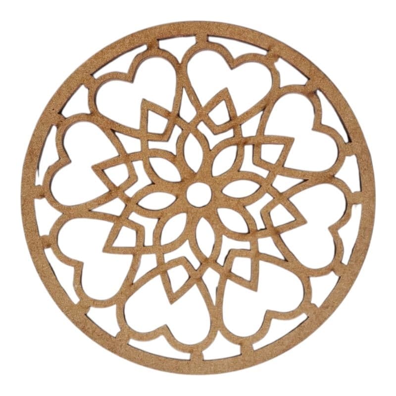 Mandala 50 cm Decorativa MDF Vazado com Corações – Corte Laser para Pintura e Decoração