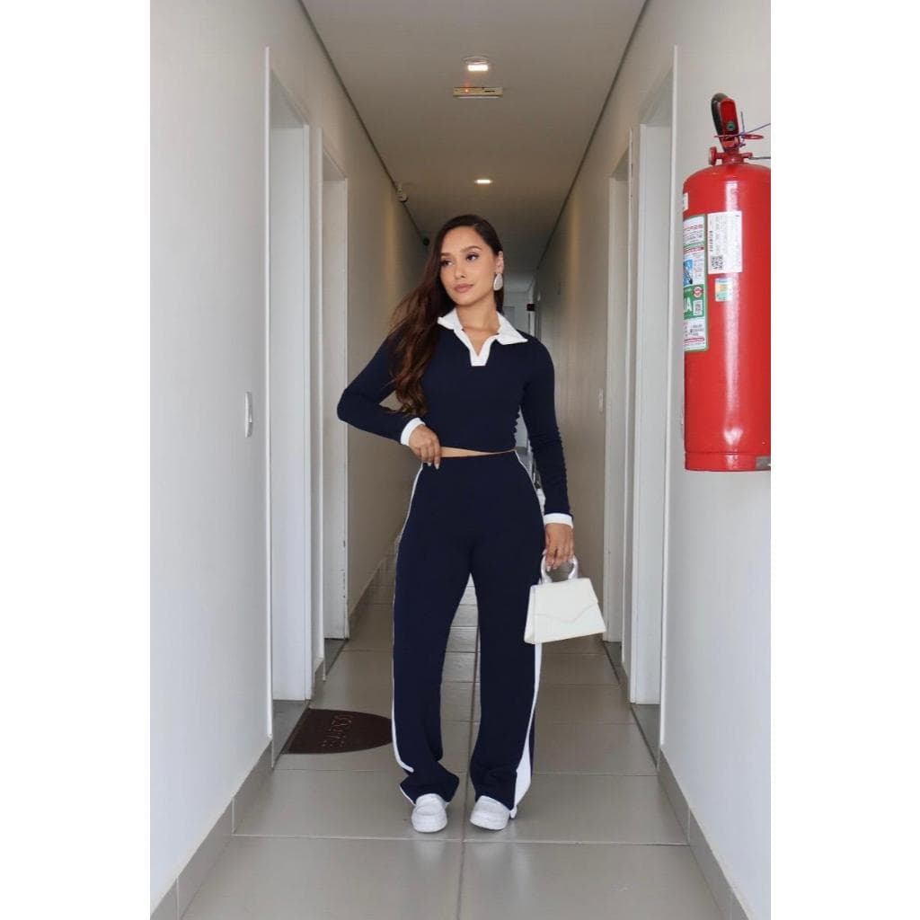 Conjunto Feminino Calça e Blusa Longa com Listra Lateral tam. único 36 ao 42