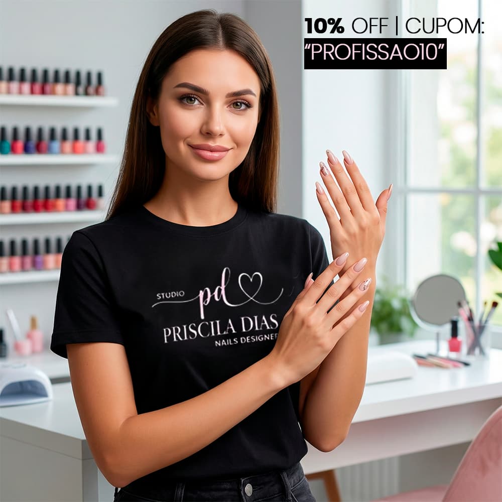 Camiseta Profissional Nail Designer Personalizada Algodão Premium Baby Look ou Unissex
