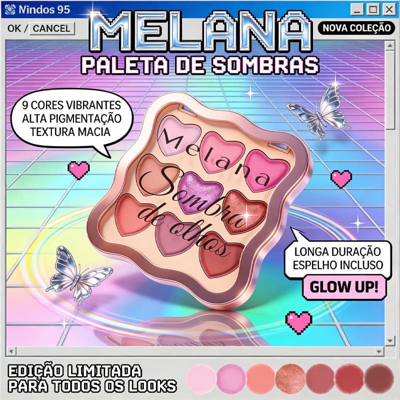 Melana Paleta de Sombras para Olhos 9 Tons Colorida Matte e Brilho Butterfly c/ Espelho