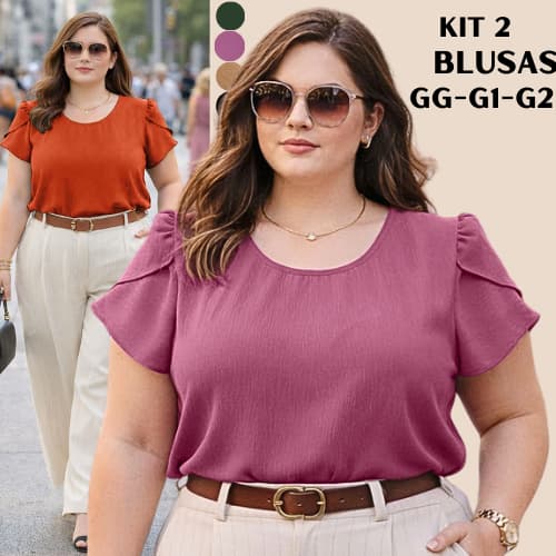 KIT 2 BLUSA PLUS SIZE FEMININA SOCIAL ESTILOSA ELEGANTE MODERNA BLUSAS FEMININAS SOLTINHA GRANDE CONFORTAVEL BLUSINHA